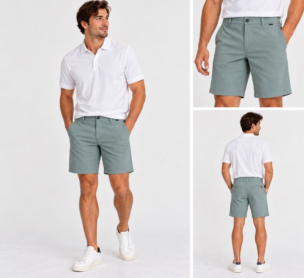 TravisMathew Mens Green Chino Shorts 30 Flat Front Stretch Zip Pockets